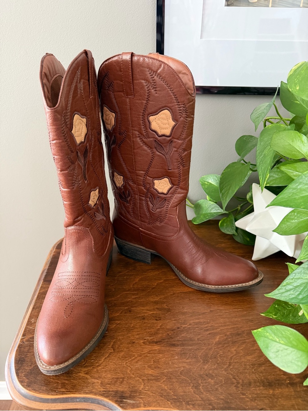 NWOT. Coconuts by Matisse Brown Embroidered Western Boots. Size 9.5